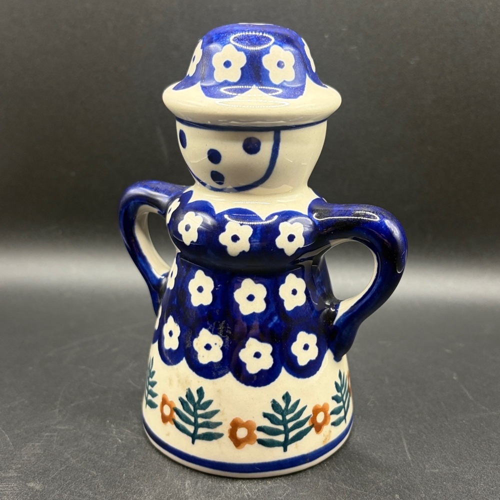 Boleslawiec Poland Vintage Handmade Pottery Country Floral Figure Salt Shaker